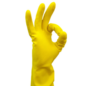 Yellow-rubber-glove-with-approval-hand-gesture
